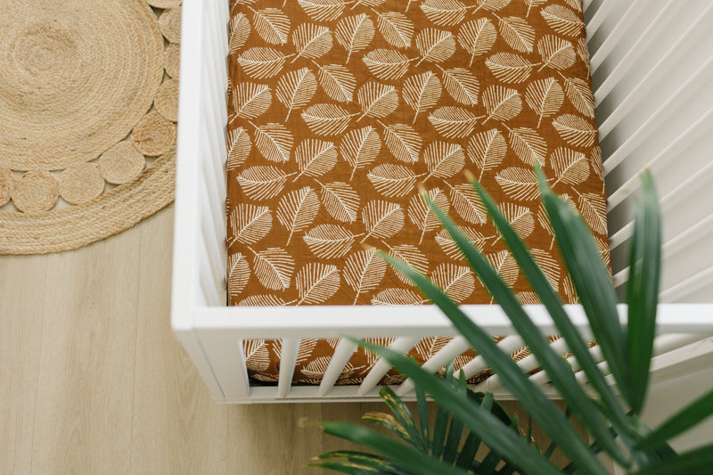 Bamboo Muslin Fitted Crib Sheet | Leaves