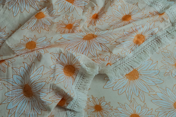 Fringe Muslin Swaddle Blanket | Flowers