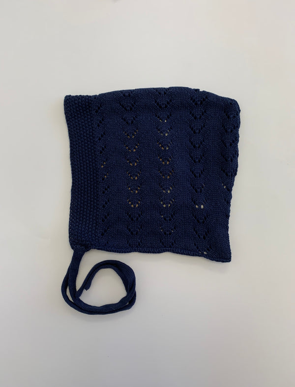 Pointelle Knit Bonnet (Navy)